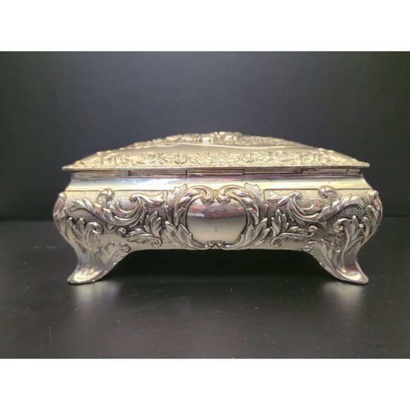 Vintage Jewelry Box Romantic Embossed courting Floral Detail Ornate Trinket Box - Picture 8 of 14
